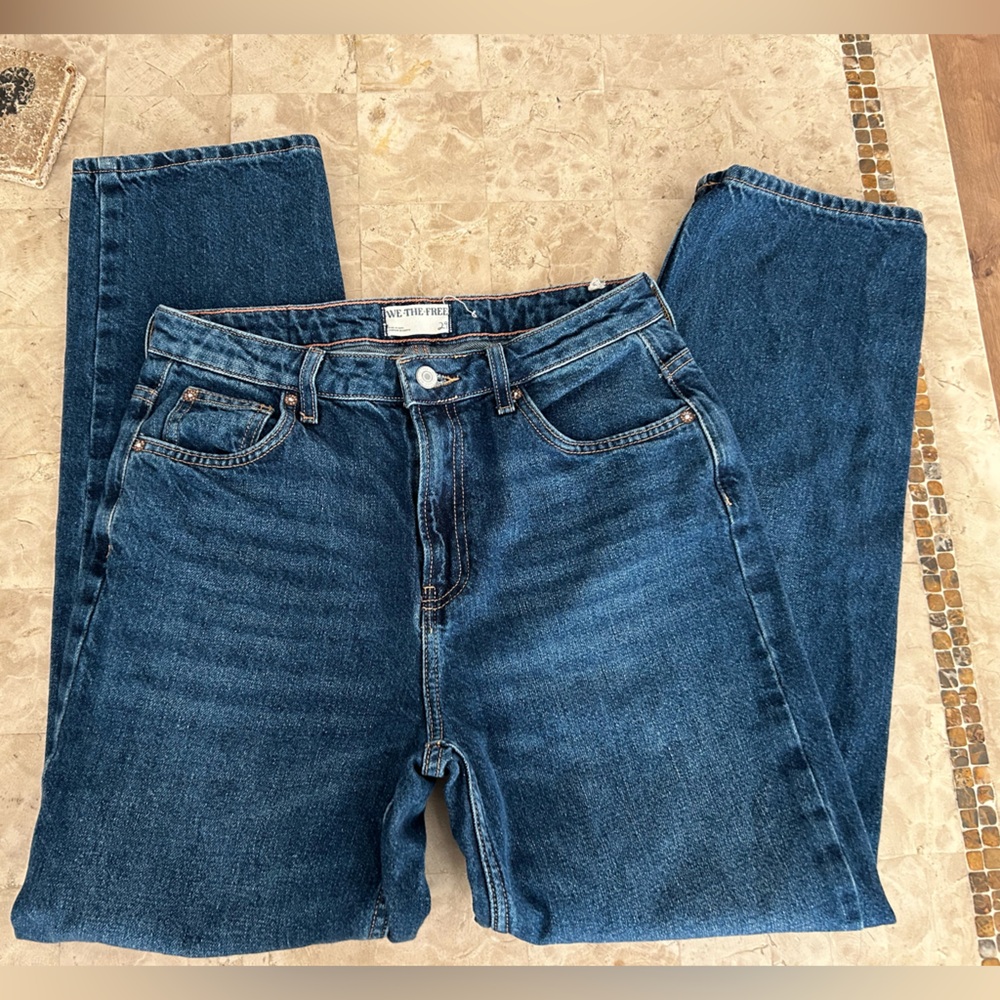 Free People Womens Blue Denim Straight High Rise Jeans 100%Cotton Size 29